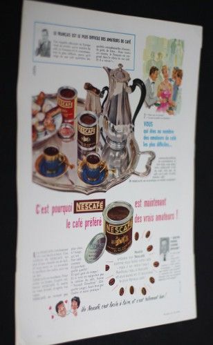 Cinq publicités : Nescafé, Vichy Celestins, Rocquefort, société Maggi, Lefèvre-Utile