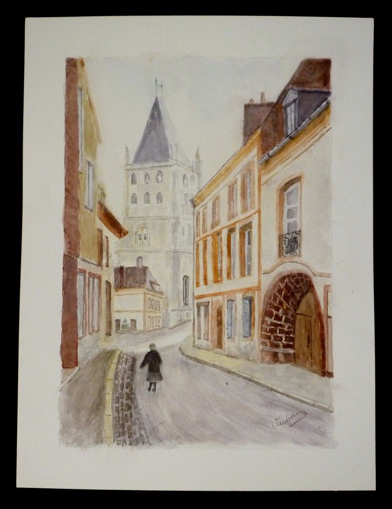 Aquarelle originale de Vaubourg : rue de Thiers