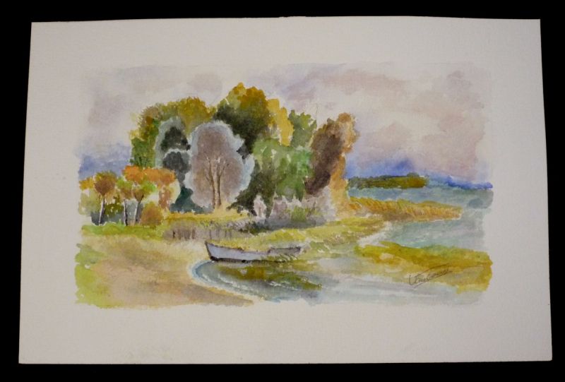 Aquarelle originale de Vaubourg : la campagne