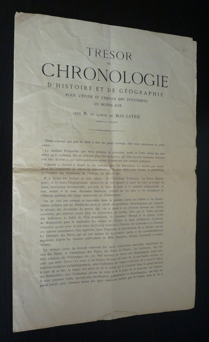 Trésor de chronologie d'histoire et de géographie pour l'étude et l'emploi des documents du Moyen Age par le Comte de Mas Latrie