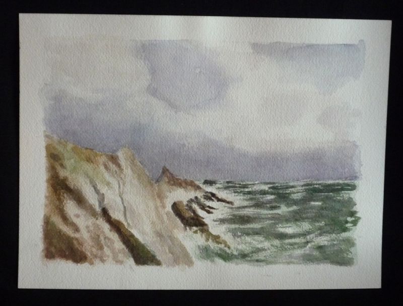 Aquarelle originale de Vaubourg : Gros temps dans le Finistère