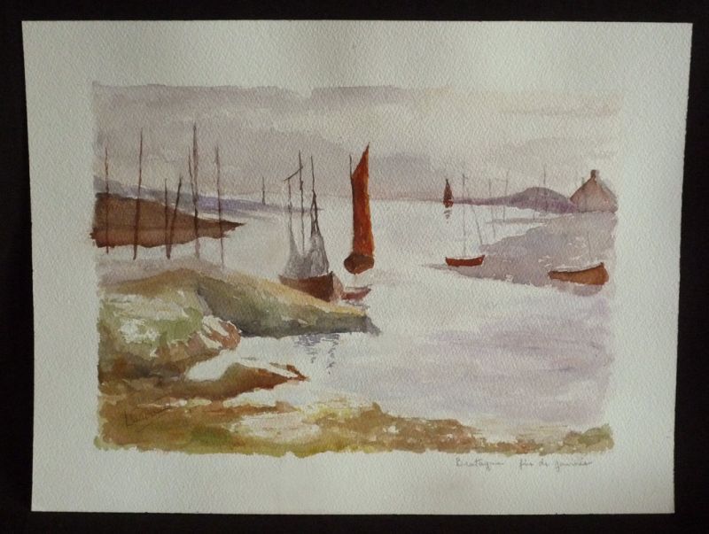 Aquarelle originale de Vaubourg : Bretagne en fin de journée