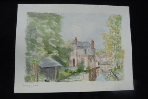 Aquarelle originale de Vaubourg : Danzy (Nièvre)