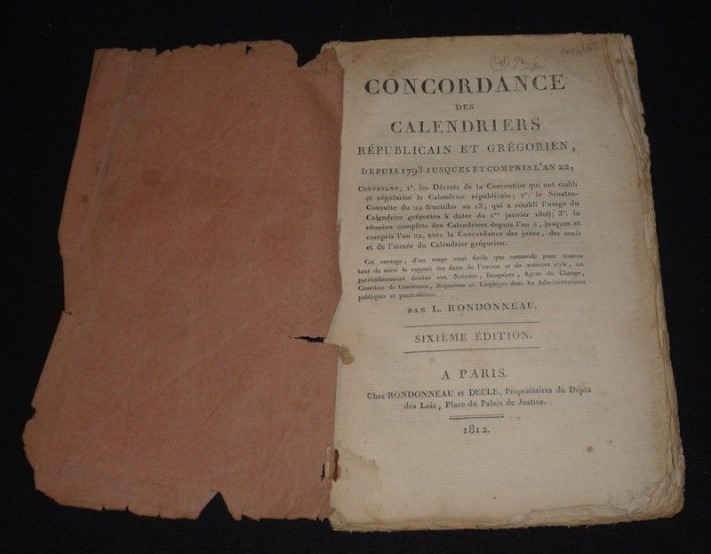 Concordance des calendriers républicain et grégorien, depuis 1793 jusques et compris l'An 23