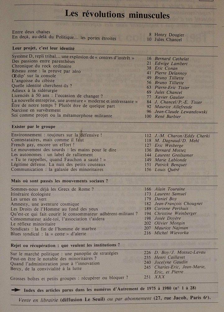 Autrement (n°29, février 1981) : Les Révolutions minuscules