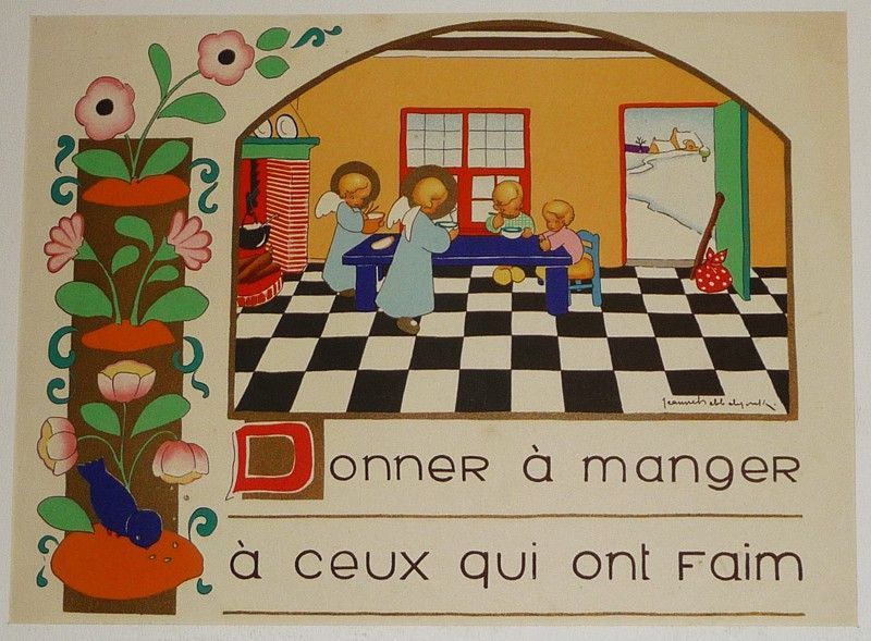 Illustration pieuse de Jeanne Hebbelynck : Donner à manger à ceux qui ont faim