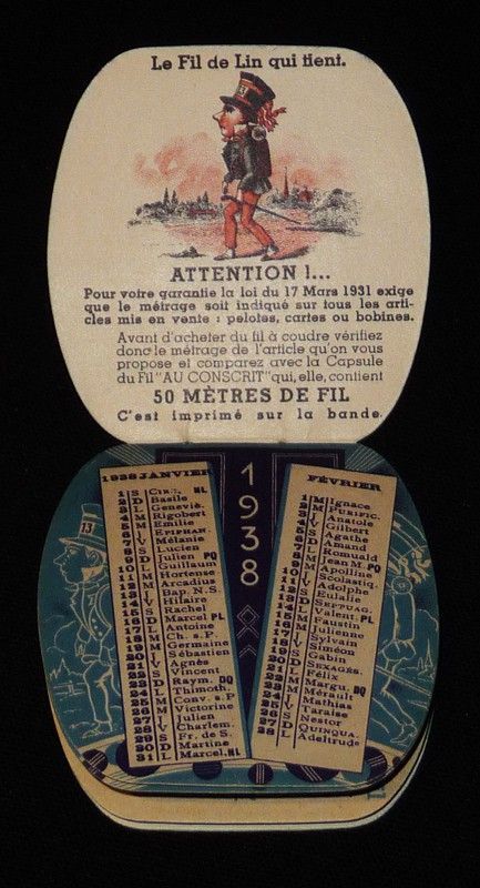 Calendrier 1938 - Fil de lin 