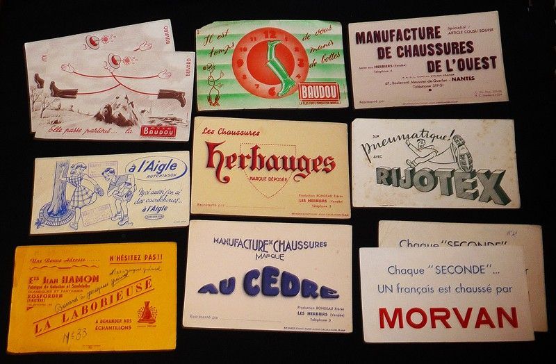 Lot de 11 buvards publicitaires : Fabricants de chaussures