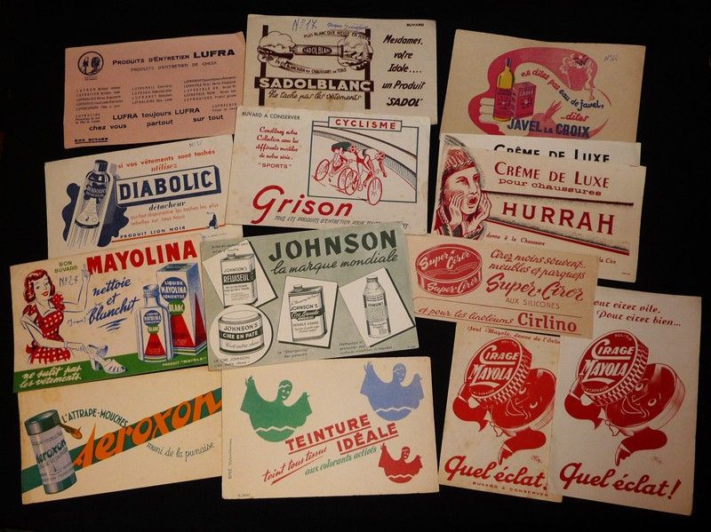 Lot de 26 buvards publicitaires : Produits d'entretien