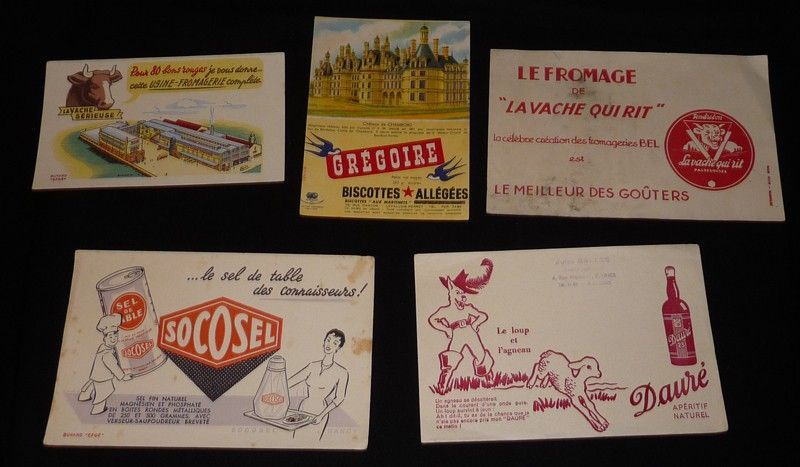 Lot de 5 buvards publicitaires : Alimentation