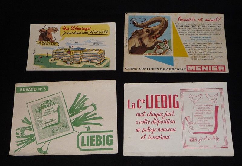 Lot de 4 buvards publicitaires : Alimentation