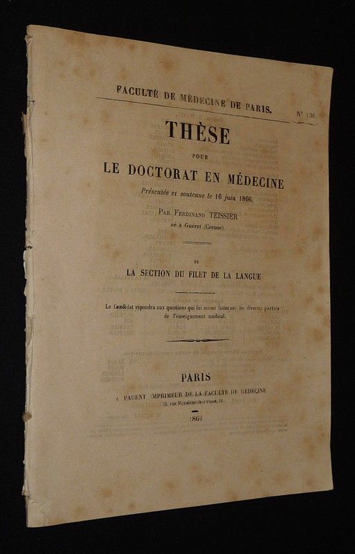 De la section du filet de la langue (Thèse pour le doctorat en médecine)