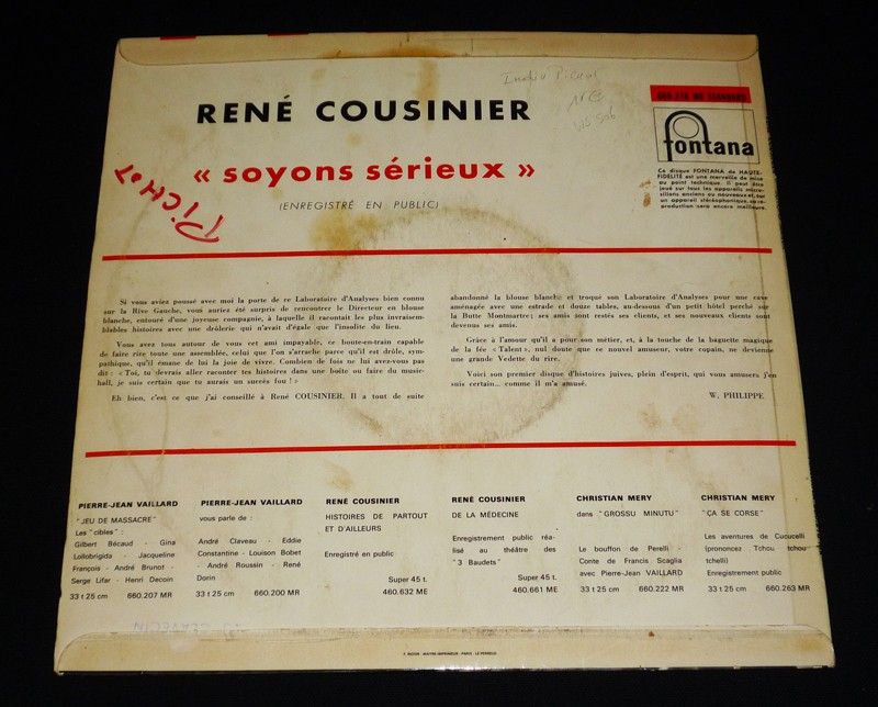 René Cousinier - Soyons sérieux (disque vinyle 33T)