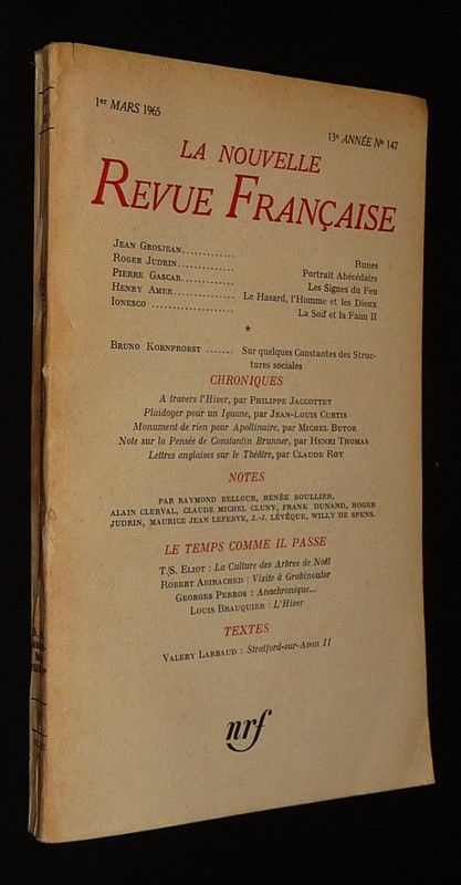 La Nouvelle Revue Française (13e année - n°147, 1er mars 1965)