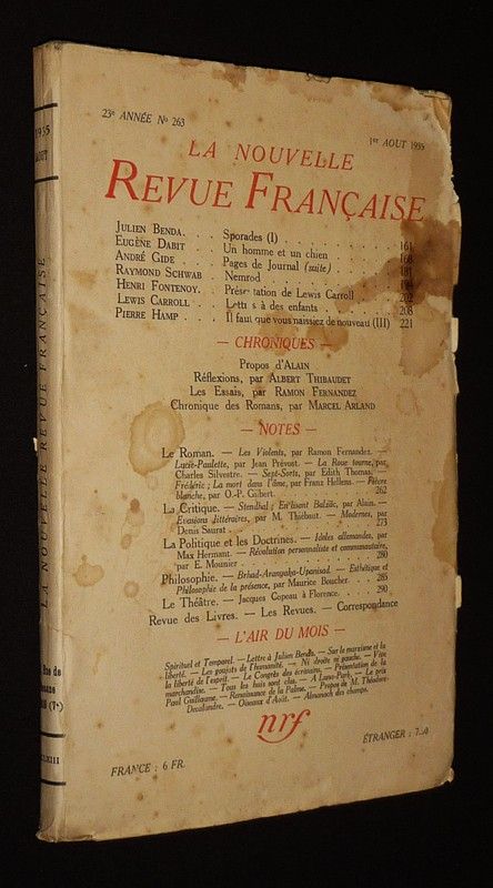 La Nouvelle Revue Française (23e année - n°263, 1er août 1935)