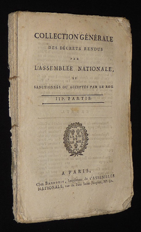 Collection générale des décrets rendus par l'Assemblée Nationale et sanctionnés ou acceptés par le Roi (IIIe partie)