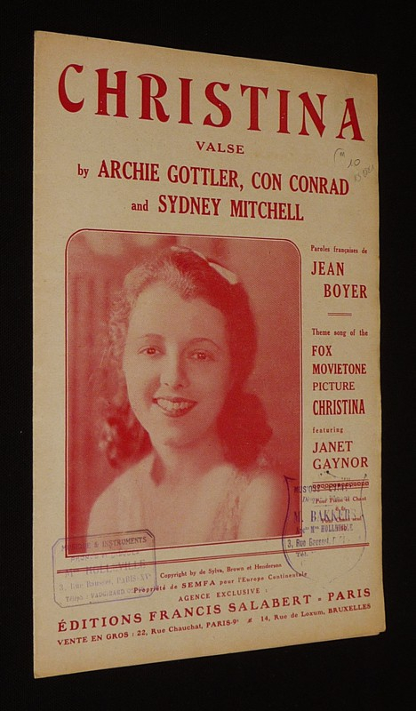 Christina (Valse) - Archie Gottler, Con Conrad, Sydney Mitchell (partition chant)