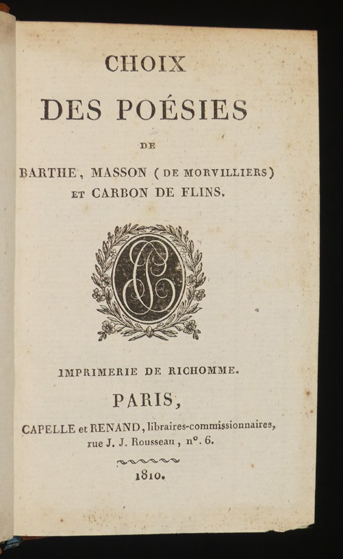 Choix des poésies de Barthe, Masson (de Morvilliers) et Carbon de Flins