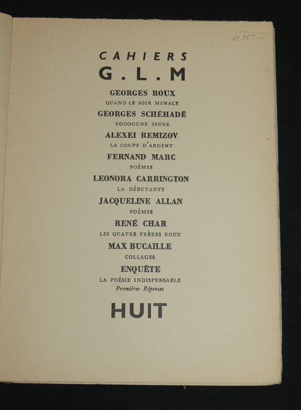 Cahiers GLM. Huitième cahier, octobre 1938