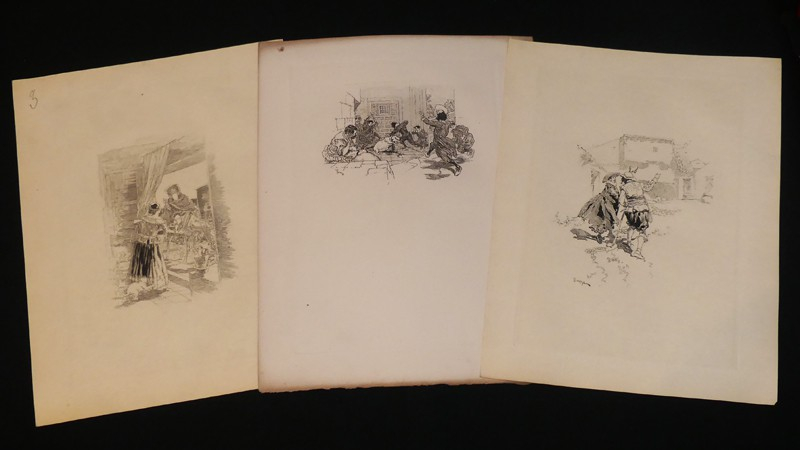 Lot de 41 gravures de Daniel Vierge pour illustrer Don Quichotte