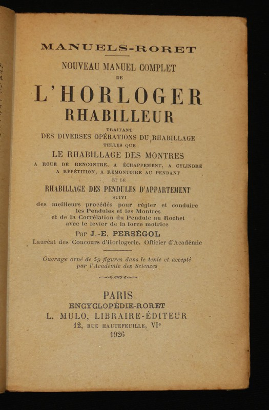 Nouveau manuel complet de l'horloger rhabilleur (Manuels-Roret)