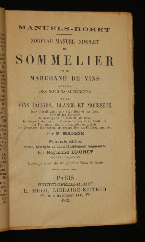 Nouveau manuel complet du sommelier et du marchand de vins (Manuels-Roret)