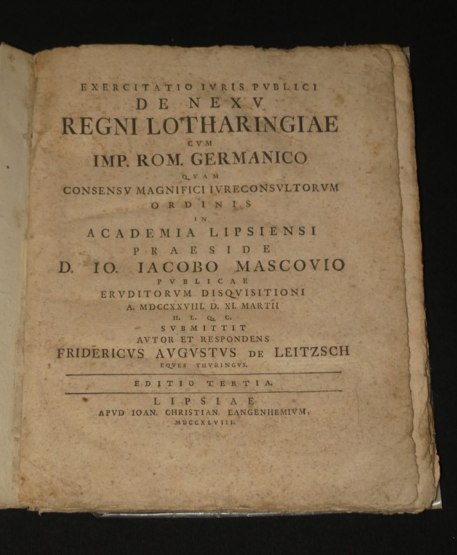 Exercitatio iuris publici de nexu regni Lotharingiae cum Imp. Rom Germanico - Marchio-Badenses vindiciae adversus Praetensiones Gallicas ratione Praefecturarum Beinheimb et Grevenstein Nec non Utriusque Comitatus Sponheimb