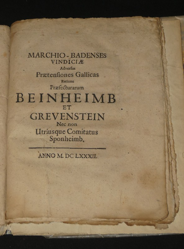 Exercitatio iuris publici de nexu regni Lotharingiae cum Imp. Rom Germanico - Marchio-Badenses vindiciae adversus Praetensiones Gallicas ratione Praefecturarum Beinheimb et Grevenstein Nec non Utriusque Comitatus Sponheimb