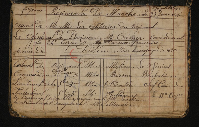 Carnet manuscrit d'un Soldat du 7° régiment de marche 1871